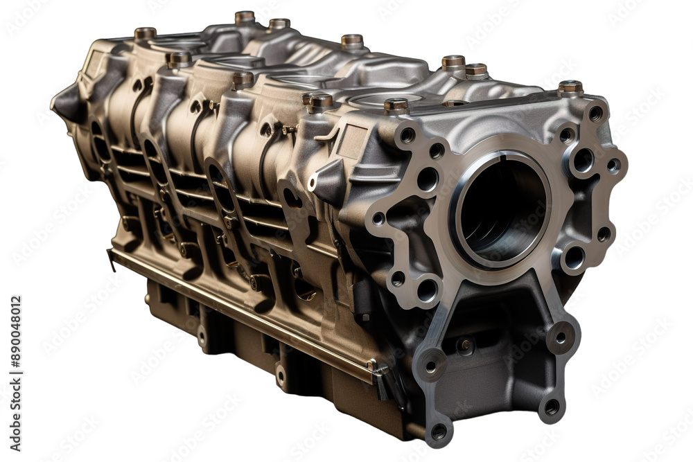 A Gleaming Engine Block Awaits Its Power on a Clear PNG or White Background. A Gleaming Engine Block Awaits Its Power on a Clear PNG or White Background.