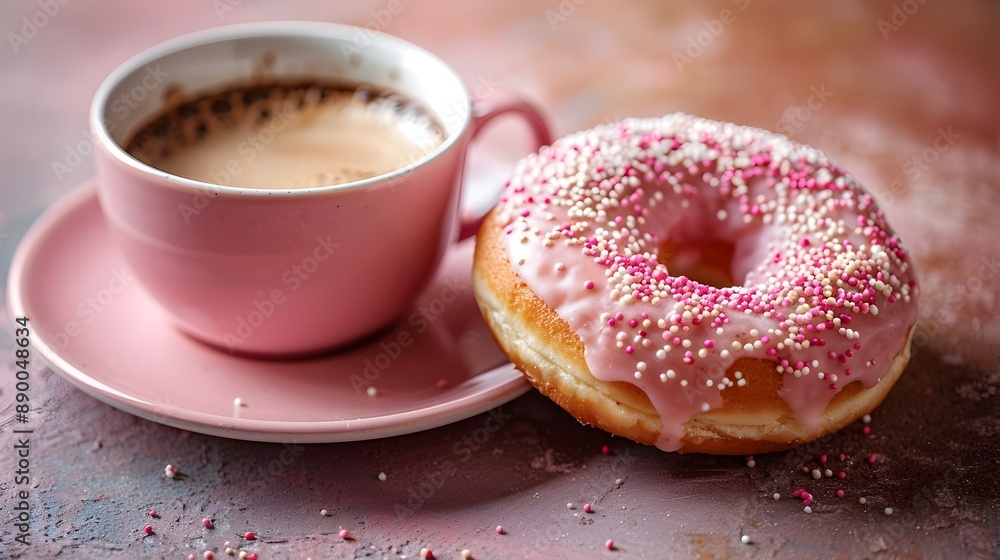 Playful Coffee and Donut Cafe Setting with Sweet Indulgence and Copy Space Playful Coffee and Donut Cafe Setting with Sweet Indulgence and Copy Space