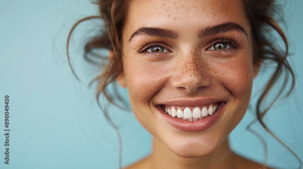 Close-up of a person smiling with a solid background. The portrait captures the essence of genuine happiness, with the subject's joyful expression being the highlight of the image. Ideal for Close-up of a person smiling with a solid background. The portrait captures the essence of genuine happiness, with the subject's joyful expression being the highlight of the image. Ideal for
