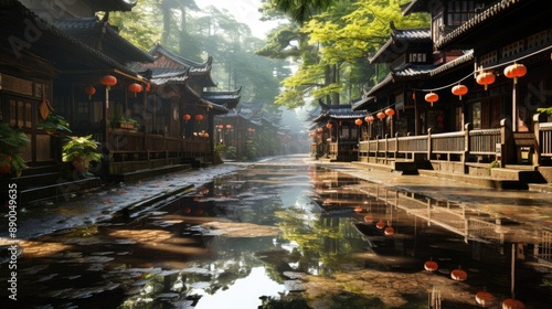 ç¥žç¤¾ã®é³¥å±…ã¨ãŠç¥­ã‚Šã®å±‹å°ã®é¢¨æ™¯ Generative AI 