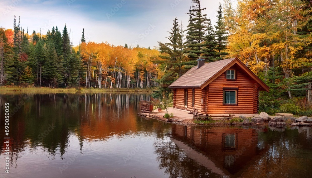 secluded lake house with stunning water reflections and autumn scenery, peaceful lake secluded lake house with stunning water reflections and autumn scenery, peaceful lake