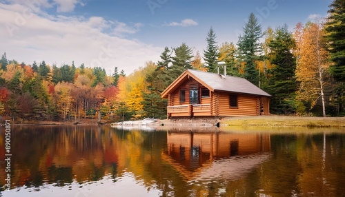 peaceful lake getaway surrounded by vibrant fall foliage, peaceful lake
