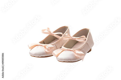 Delicate Peach Satin Ballet Flats With Bow Accents for a Special Occasion on a Clear PNG or White Background.