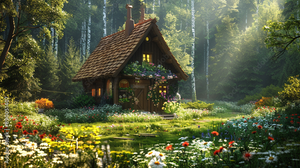 the idyllic setting of a forest home, where wildflowers bloom and ...