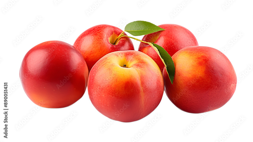 a group of red apples with green leaves. a group of red apples with green leaves.