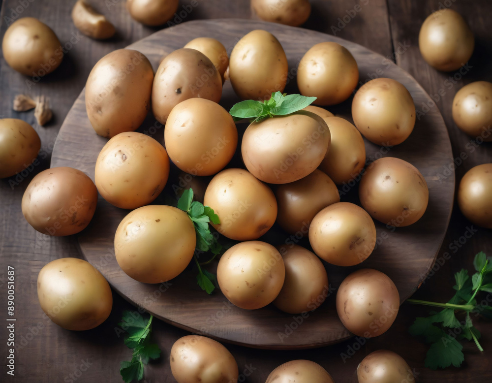 custom made wallpaper toronto digitalLoose potatoes on a rustic wooden background.