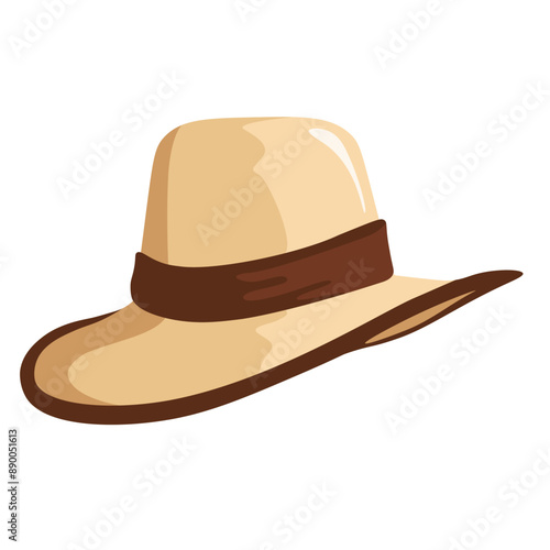 Beige fedora hat vector illustration, wide bream fedora hat isolated on white background