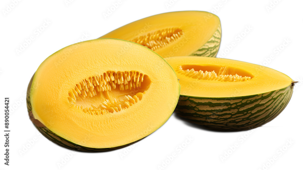 a cut up melon with seeds. a cut up melon with seeds.
