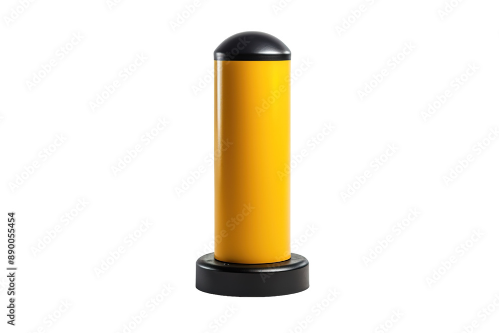 A Single Yellow Bollard Stands Tall Against a White Background on a Clear PNG or White Background. A Single Yellow Bollard Stands Tall Against a White Background on a Clear PNG or White Background.