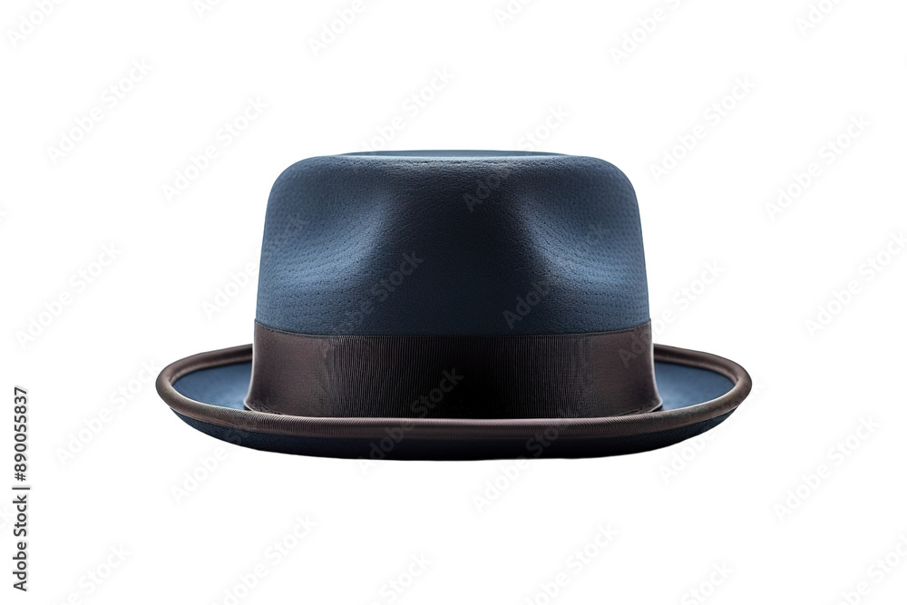 A Timeless Blue Fedora With a Brown Leather Band on a Clear PNG or White Background. A Timeless Blue Fedora With a Brown Leather Band on a Clear PNG or White Background.