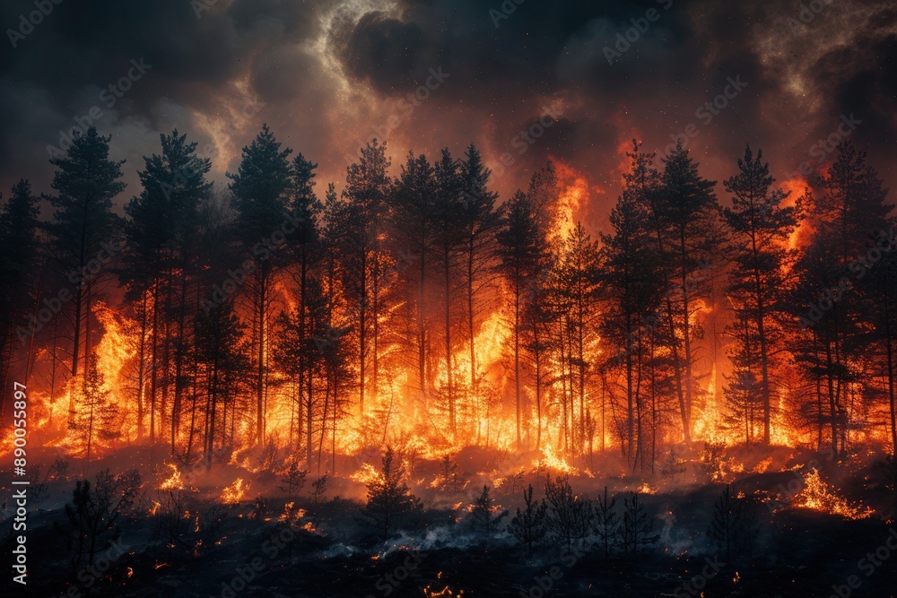 Harrowing image of a forest consumed by wildfires, with flames spreading rapidly and smoke darkening the sky, Photo --ar 3:2 --stylize 900 Job ID: 1d07b9c9-1e30-4a67-8a09-a7ef6b793d34 Harrowing image of a forest consumed by wildfires, with flames spreading rapidly and smoke darkening the sky, Photo --ar 3:2 --stylize 900 Job ID: 1d07b9c9-1e30-4a67-8a09-a7ef6b793d34