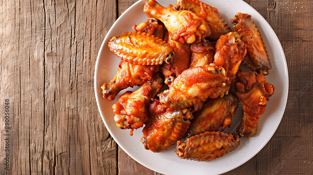 Top view american style fried chicken wings on a plate simple professional photography Top view american style fried chicken wings on a plate simple professional photography