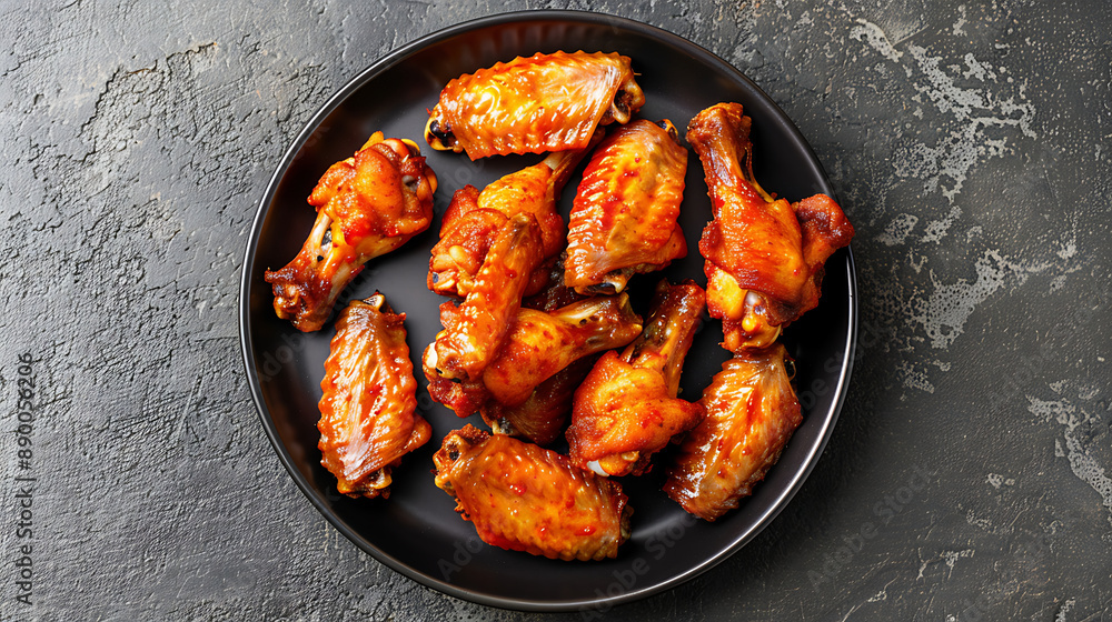 Top view american style fried chicken wings on a plate simple professional photography Top view american style fried chicken wings on a plate simple professional photography