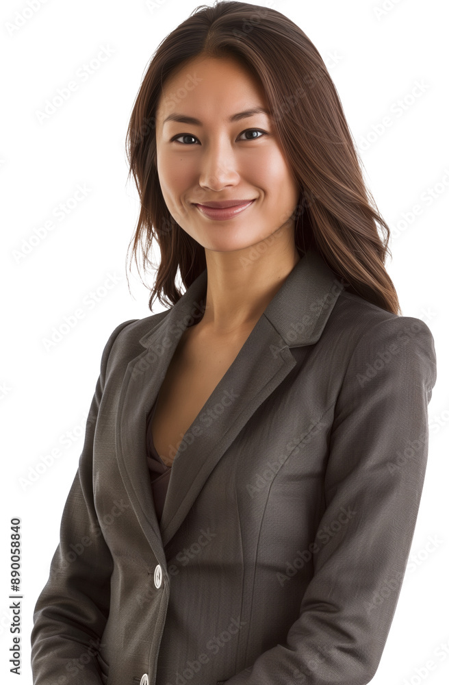 A confident businesswoman wearing a gray blazer smiles warmly at the camera. The image captures her poised and professional demeanor, perfect for corporate settings, business profiles A confident businesswoman wearing a gray blazer smiles warmly at the camera. The image captures her poised and professional demeanor, perfect for corporate settings, business profiles