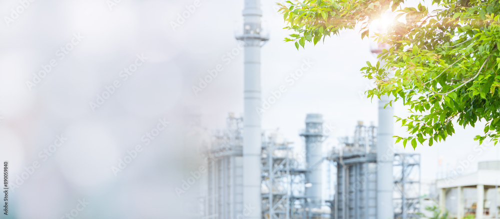 Obraz premium Green Industry Eco Power Factory Good environment ozone air low carbon footprint wide for banner with copy space.