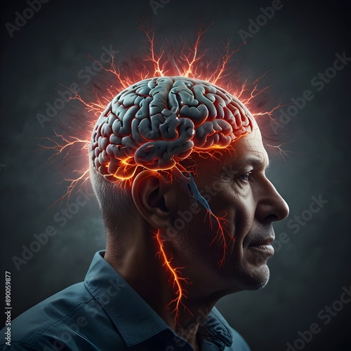 The Memory Loss and Cognitive Decline - Visualize a person with highlighted brain showing neurodegeneration, experiencing memory loss and cognitive decline