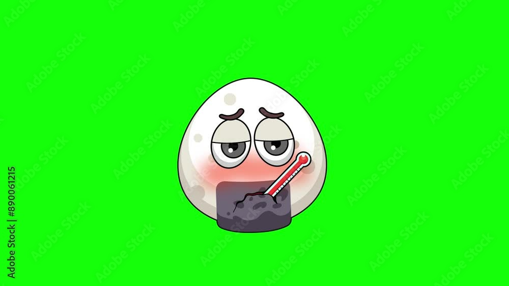 Fever animation of a onigiri rice ball cartoon, with a thermometer Fever animation of a onigiri rice ball cartoon, with a thermometer