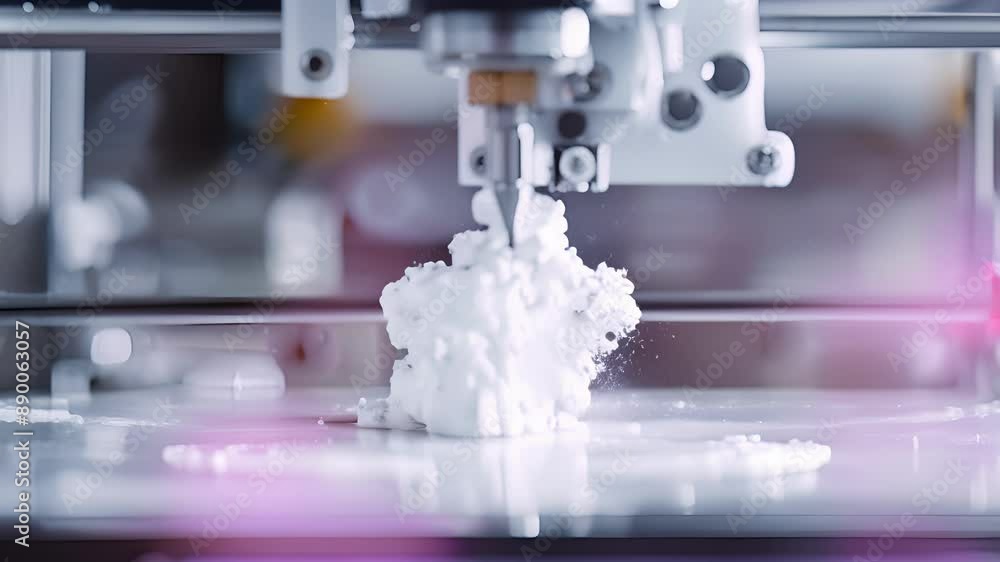 A closeup of a 3D printer in action creating a small plastic figurine. A closeup of a 3D printer in action creating a small plastic figurine.