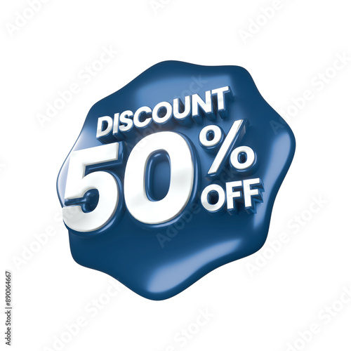  3d sales blue and white discount price tag for composition 50 percent, amazing for product promotion