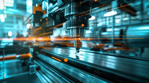 Wallpaper Mural Automated Manufacturing Process with High-Speed Precision Cutting - A close-up shot of an automated manufacturing process, showcasing a high-speed cutting tool operating with precision and speed. The  Torontodigital.ca