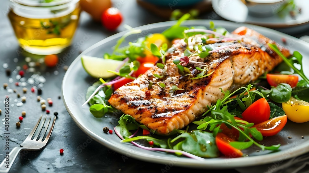 Restaurant food with fresh ingredients on a grill Restaurant food with fresh ingredients on a grill