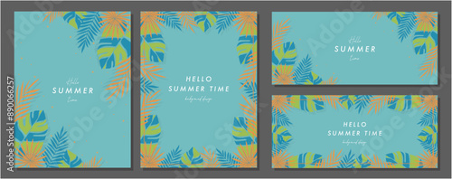 夏のトロピカルイメージ   素材セット フレーム 背景 ベクターイラスト シンプル おしゃれ