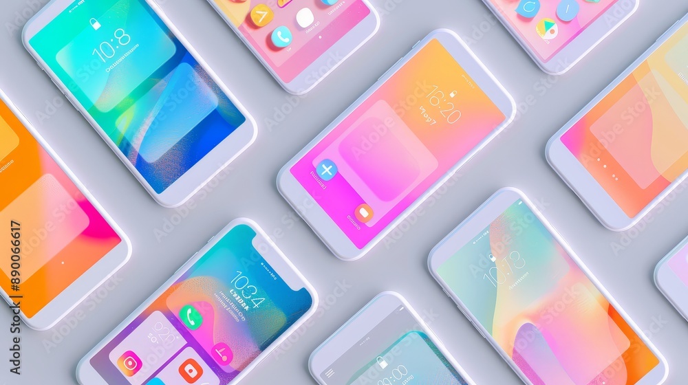 Colorful Phone Backgrounds: A Visual Guide to Mobile Design - A collection of smartphones showcasing vibrant, colorful backgrounds, symbolizing creativity, individuality, technology, mobile design, an Colorful Phone Backgrounds: A Visual Guide to Mobile Design - A collection of smartphones showcasing vibrant, colorful backgrounds, symbolizing creativity, individuality, technology, mobile design, an