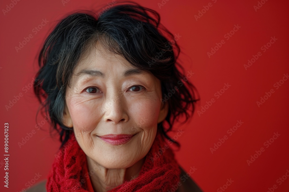 A vibrant close-up portrait of a smiling Asian person set against a solid background The person's expression is full of life and happiness their smile radiating positivity The solid background adds A vibrant close-up portrait of a smiling Asian person set against a solid background The person's expression is full of life and happiness their smile radiating positivity The solid background adds