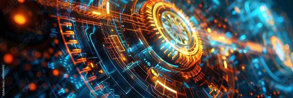 Futuristic Technology Abstract Background with Glowing Orange and Blue Lights - A futuristic, abstract background with glowing orange and blue lights, symbolizing technology, innovation, progress, dat Futuristic Technology Abstract Background with Glowing Orange and Blue Lights - A futuristic, abstract background with glowing orange and blue lights, symbolizing technology, innovation, progress, dat