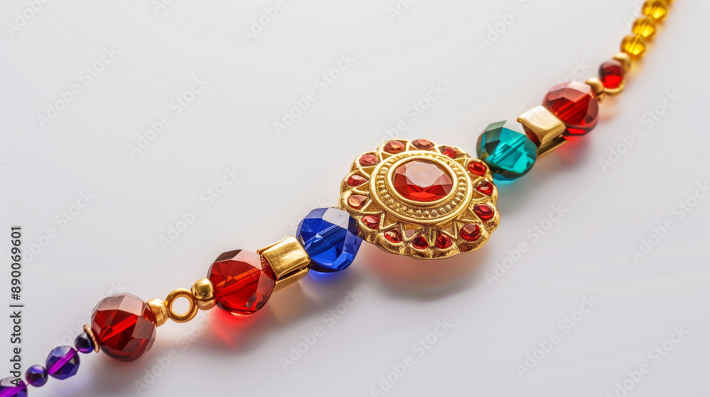 Rakhi with colorful gemstones, on white background Rakhi with colorful gemstones, on white background