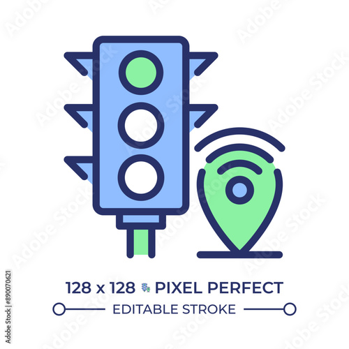 Traffic management systems pixel perfect RGB color icon. Intelligent transportation, signal control. Public transport. Isolated vector illustration. Simple filled line drawing. Editable stroke
