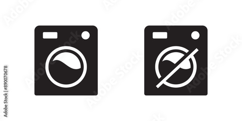 Icons denoting items that can and cannot be washed in a washing machine. Vector illustration