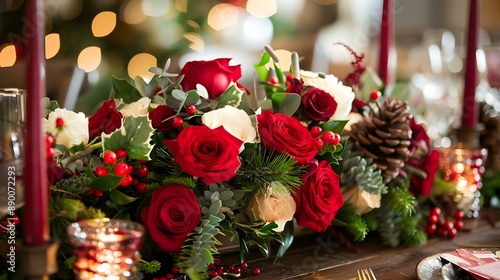 Christmas-themed floral centerpiece