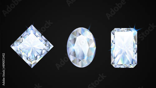 Diamonds in different forms. Realistic gem stone icons with shine and sparkle effect. diamond shine icon set
