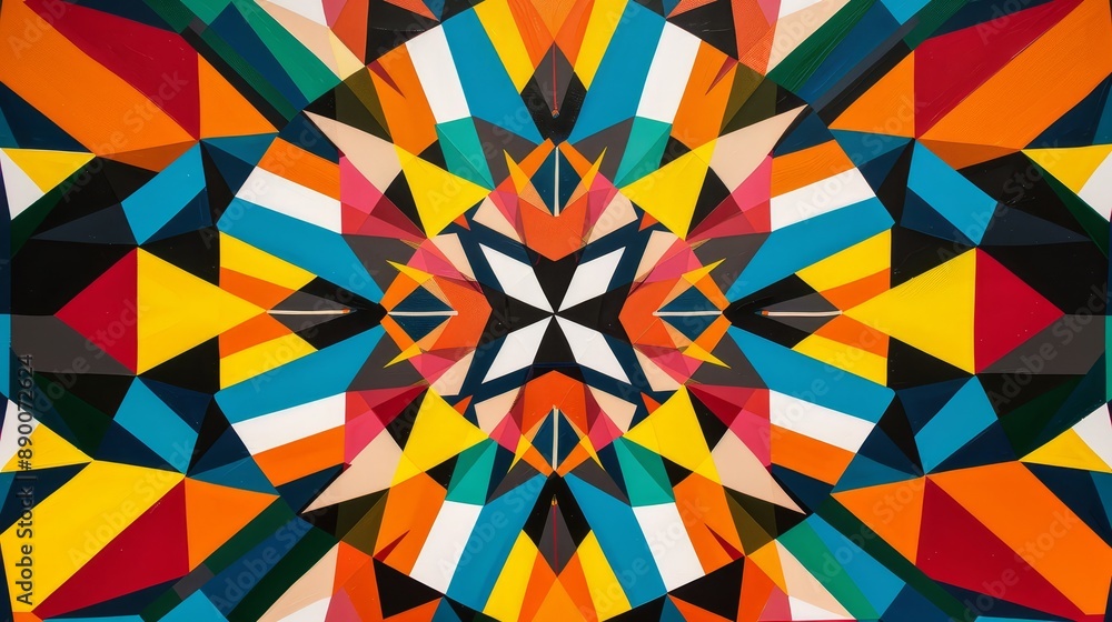 Vibrant Geometric Pattern with Kaleidoscopic Symmetry - A captivating abstract design featuring a kaleidoscope of colors and symmetrical geometric shapes, symbolizing unity, diversity, perspective, an Vibrant Geometric Pattern with Kaleidoscopic Symmetry - A captivating abstract design featuring a kaleidoscope of colors and symmetrical geometric shapes, symbolizing unity, diversity, perspective, an