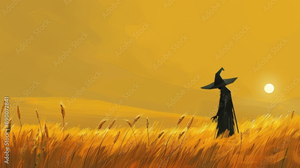 Spooky Harvest: A Halloween Scarecrow Guards the Field Spooky Harvest: A Halloween Scarecrow Guards the Field