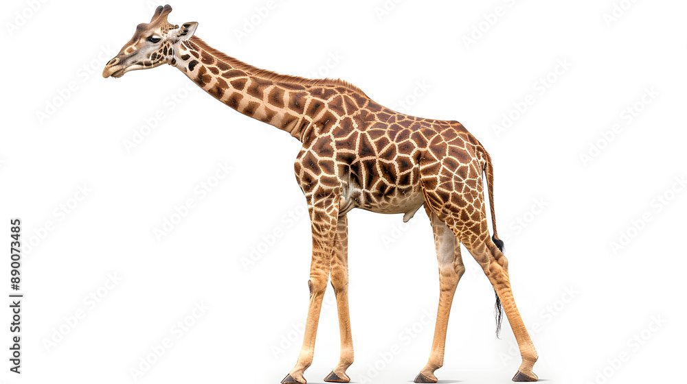Fototapeta premium Side view photo of a giraffe isolated on white background