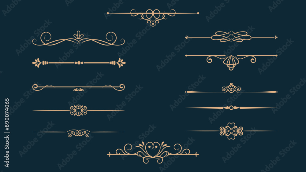Fototapeta premium Elegant jwellery luxury ornament text dividers. Ornamental Gold Dividers for text and objects. vector design