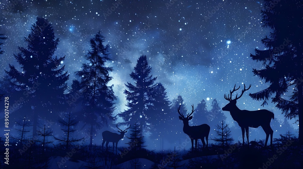 Deer silhouettes in the forest at night Deer silhouettes in the forest at night