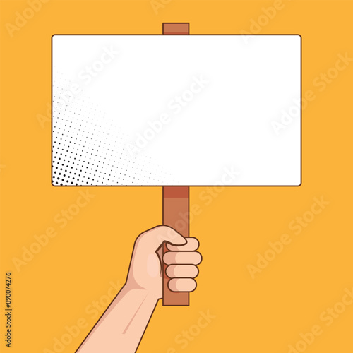 Hands holding blank placard in flat style