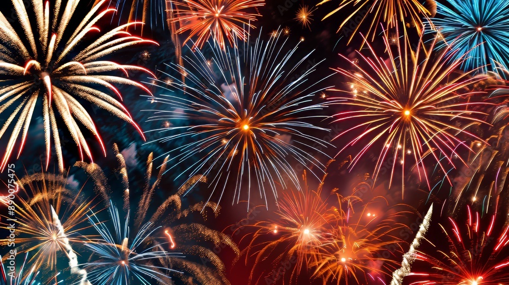 A night sky filled with fireworks, casting vibrant colors and textures A night sky filled with fireworks, casting vibrant colors and textures
