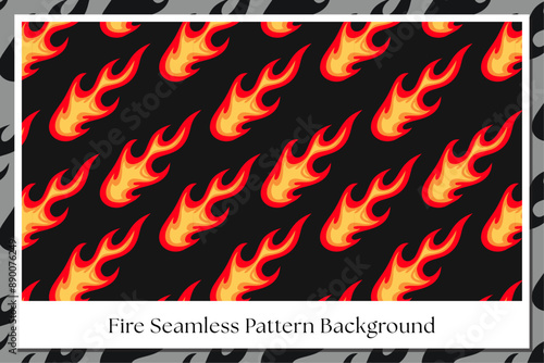 vintage orange yellow fire seamless pattern for print on textile, wrapping, banner, card. abstract fire pattern on black background. old school flaming pattern. groovy flame seamless pattern
