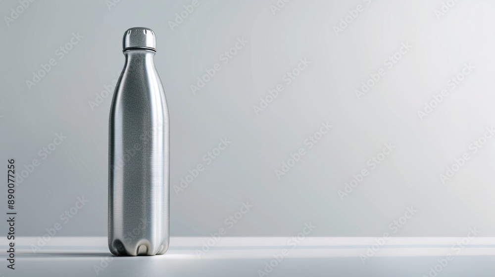 A sleek stainless steel water bottle gleaming under studio lighting, against a backdrop of pristine white, symbolizing purity and hydration. A sleek stainless steel water bottle gleaming under studio lighting, against a backdrop of pristine white, symbolizing purity and hydration.
