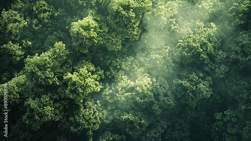 Obraz na płótnie A aerial view of a forest canopy, with the interplay of light and shadow creating abstract patterns and shapes that resemble a lush green tapestry spread out beneath the sky, capturing the beauty w salonie