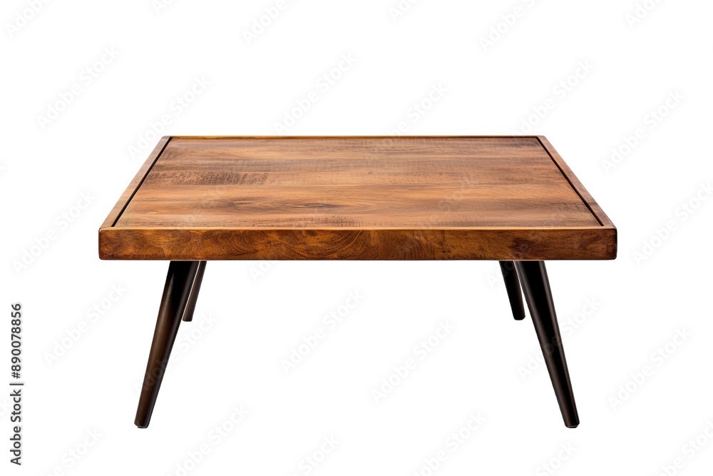 A Rustic Wooden Coffee Table With Sleek Black Legs Against a White Background on a Clear PNG or White Background. A Rustic Wooden Coffee Table With Sleek Black Legs Against a White Background on a Clear PNG or White Background.