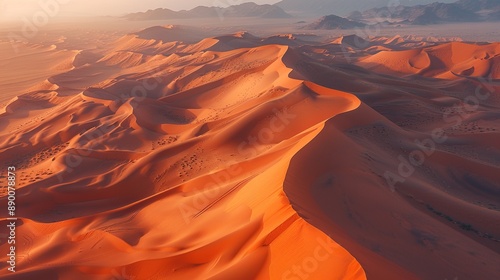 Obraz na płótnie A aerial view of sand dunes at sunset, with the play of light and shadow creating abstract patterns and shapes that resemble waves frozen in time, w salonie