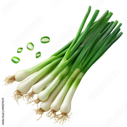 Green onions leaves with white onion on transparent background. Generative ai.