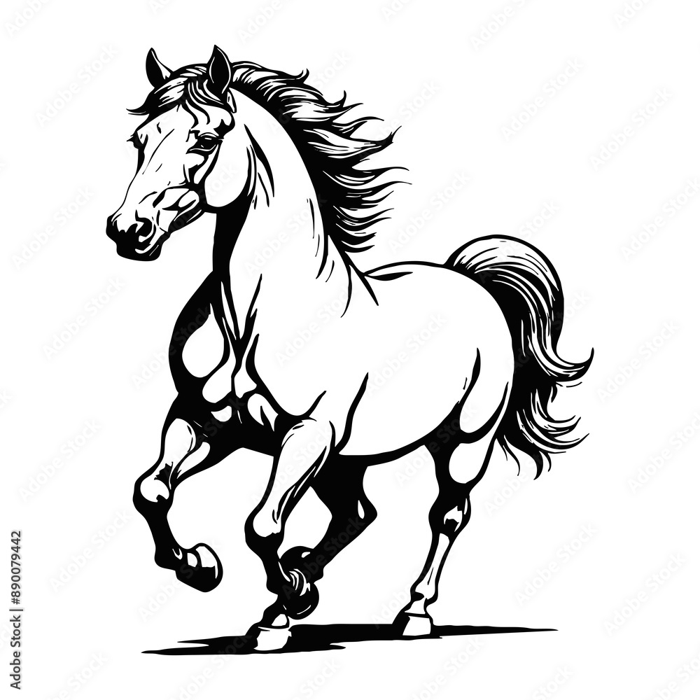 Horse . Black and white animal graphics. Logo design for use in graphics. Print for T-shirts, design for tattoos. Generated by Ai Horse . Black and white animal graphics. Logo design for use in graphics. Print for T-shirts, design for tattoos. Generated by Ai