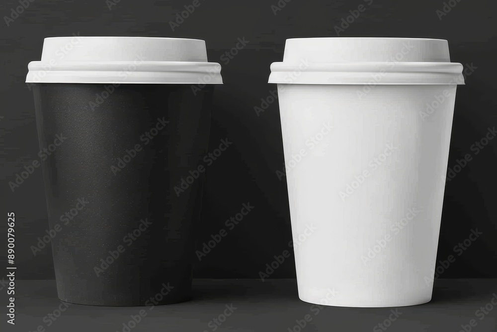 Two Disposable Coffee Cups on Black Background Two Disposable Coffee Cups on Black Background