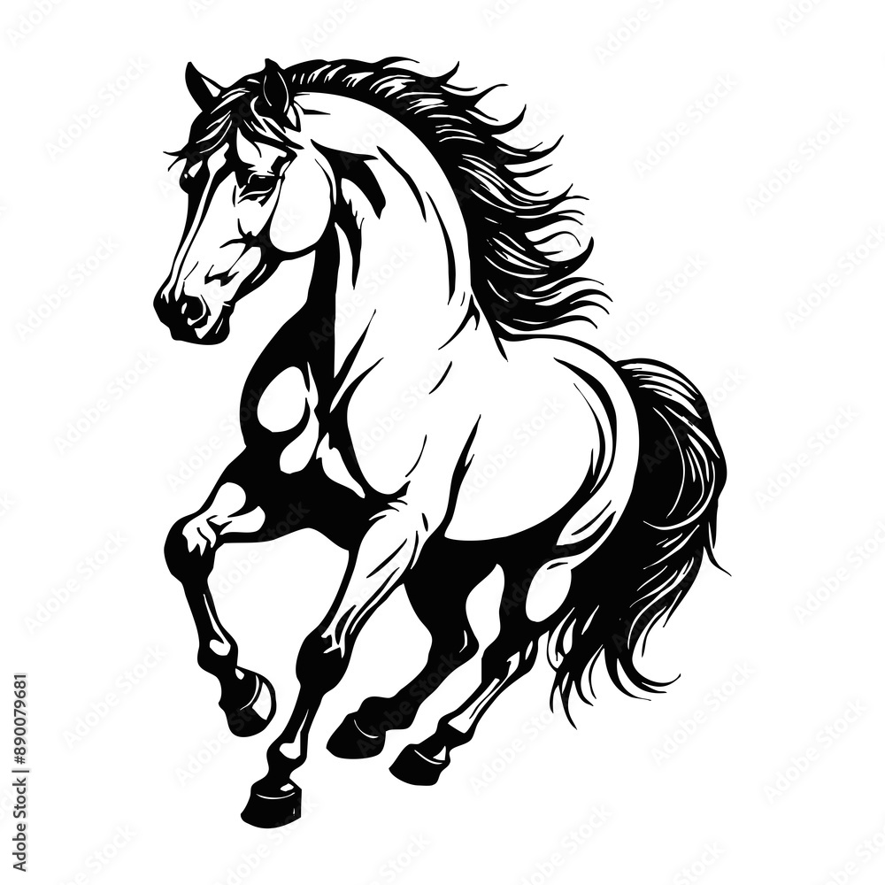 Horse . Black and white animal graphics. Logo design for use in graphics. Print for T-shirts, design for tattoos. Generated by Ai Horse . Black and white animal graphics. Logo design for use in graphics. Print for T-shirts, design for tattoos. Generated by Ai